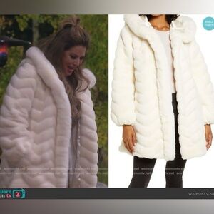 Liz Claiborne Faux Fur Hooded Coat Cream White Women’s Large | As Seen on RHOC